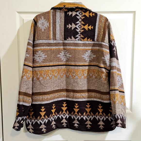New In Southwestern Aztec Shacket Womens M Mustard Boho Western Jacket - Picture 3 of 9